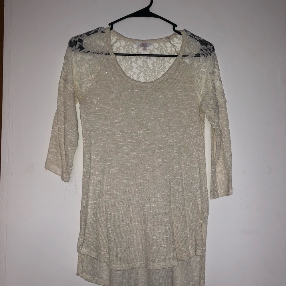 Cream 3/4 shimmer and lace shirt! Size small!